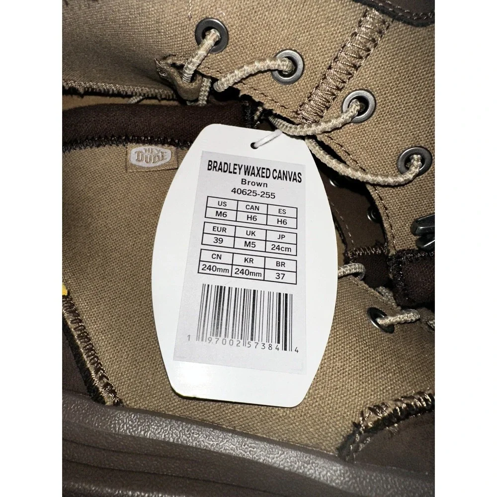 NIB Hey Dude Bradley Waxed Canvas - Brown - Mens‎ Size 6 - 40625-255 No Box Lid
